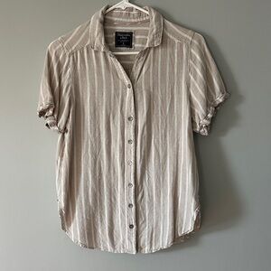 Abercrombie & Fitch Beige Striped Linen blend button down, Women’s Medium